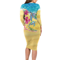 Hawaiian Tropical Plants Turtles Family Matching Long Sleeve Bodycon Dress and Hawaiian Shirt Watercolor Style LT03 - Polynesian Pride