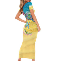 Hawaiian Tropical Plants Turtles Family Matching Short Sleeve Bodycon Dress and Hawaiian Shirt Watercolor Style LT03 - Polynesian Pride