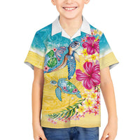 Hawaiian Tropical Plants Turtles Family Matching Short Sleeve Bodycon Dress and Hawaiian Shirt Watercolor Style LT03 Son's Shirt Multicolor - Polynesian Pride