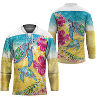 Hawaiian Tropical Plants Turtles Hockey Jersey Watercolor Style - Polynesian Pride