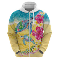 Hawaiian Tropical Plants Turtles Hoodie Watercolor Style - Polynesian Pride