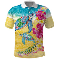 Hawaiian Tropical Plants Turtles Polo Shirt Watercolor Style - Polynesian Pride