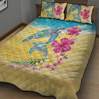 Hawaiian Tropical Plants Turtles Quilt Bed Set Watercolor Style - Polynesian Pride