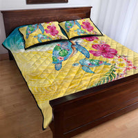 Hawaiian Tropical Plants Turtles Quilt Bed Set Watercolor Style - Polynesian Pride