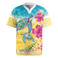 Hawaiian Tropical Plants Turtles Rugby Jersey Watercolor Style - Polynesian Pride