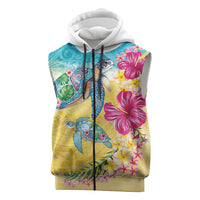 Hawaiian Tropical Plants Turtles Sleeveless Zip Hoodie Watercolor Style - Polynesian Pride