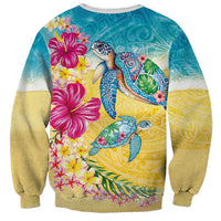 Hawaiian Tropical Plants Turtles Sweatshirt Watercolor Style - Polynesian Pride
