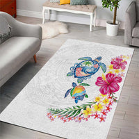 Hawaiian Abstract Art Turtles Area Rug with Plumeria and Hibiscus - Polynesian Pride