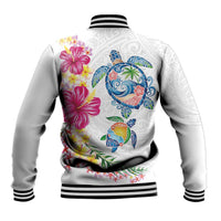 Hawaiian Abstract Art Turtles Baseball Jacket with Plumeria and Hibiscus - Polynesian Pride