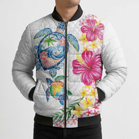 Hawaiian Abstract Art Turtles Bomber Puffer Jacket with Plumeria and Hibiscus - Polynesian Pride