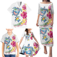 Hawaiian Abstract Art Turtles Family Matching Puletasi and Hawaiian Shirt with Plumeria and Hibiscus LT03 - Polynesian Pride