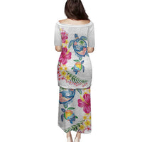 Hawaiian Abstract Art Turtles Family Matching Puletasi and Hawaiian Shirt with Plumeria and Hibiscus LT03 - Polynesian Pride