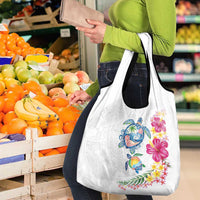 Hawaiian Abstract Art Turtles Grocery Bag with Plumeria and Hibiscus - Polynesian Pride