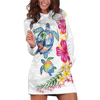 Hawaiian Abstract Art Turtles Hoodie Dress with Plumeria and Hibiscus - Polynesian Pride