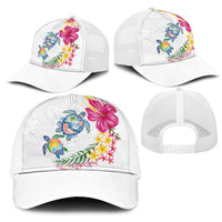 Hawaiian Abstract Art Turtles Mesh Trucker Cap with Plumeria and Hibiscus - Polynesian Pride