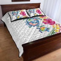 Hawaiian Abstract Art Turtles Quilt Bed Set with Plumeria and Hibiscus - Polynesian Pride