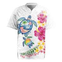 Hawaiian Abstract Art Turtles Rugby Jersey with Plumeria and Hibiscus - Polynesian Pride
