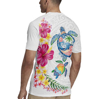 Hawaiian Abstract Art Turtles Rugby Jersey with Plumeria and Hibiscus - Polynesian Pride