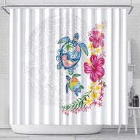 Hawaiian Abstract Art Turtles Shower Curtain with Plumeria and Hibiscus - Polynesian Pride