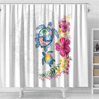 Hawaiian Abstract Art Turtles Shower Curtain with Plumeria and Hibiscus - Polynesian Pride