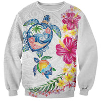 Hawaiian Abstract Art Turtles Sweatshirt with Plumeria and Hibiscus - Polynesian Pride