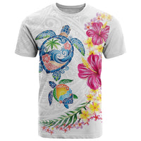 Hawaiian Abstract Art Turtles T Shirt with Plumeria and Hibiscus - Polynesian Pride