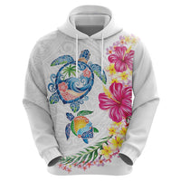 Hawaiian Abstract Art Turtles Zip Hoodie with Plumeria and Hibiscus - Polynesian Pride