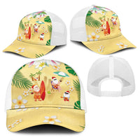 Hawaiian Mele Kalikimaka Baseball Net Cap Funny Santa Claus on Beach with Tropical Plants and Lei - Polynesian Pride