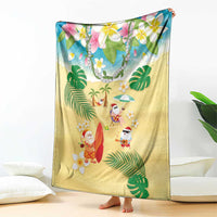 Hawaiian Mele Kalikimaka Blanket Tropical Plumeria and Lei Funny Santa Beach - Polynesian Pride