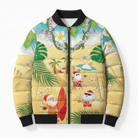 Hawaiian Mele Kalikimaka Bomber Puffer Jacket Tropical Plumeria and Lei Funny Santa Beach - Polynesian Pride