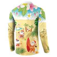 Hawaiian Mele Kalikimaka Button Sweatshirt Tropical Plumeria and Lei Funny Santa Beach - Polynesian Pride