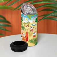 Hawaiian Mele Kalikimaka 4 in 1 Can Cooler Tumbler Tropical Plumeria and Lei Funny Santa Beach - Polynesian Pride