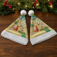 Hawaiian Mele Kalikimaka Christmas Santa Hat Funny Santa Claus on Beach with Tropical Plants and Lei - Polynesian Pride
