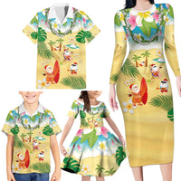 Hawaiian Mele Kalikimaka Family Matching Long Sleeve Bodycon Dress and Hawaiian Shirt Tropical Plumeria and Lei Funny Santa Beach LT03 - Polynesian Pride