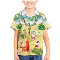 Hawaiian Mele Kalikimaka Family Matching Mermaid Dress and Hawaiian Shirt Tropical Plumeria and Lei Funny Santa Beach LT03 Son's Shirt Multicolor - Polynesian Pride