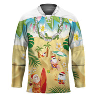 Hawaiian Mele Kalikimaka Hockey Jersey Tropical Plumeria and Lei Funny Santa Beach - Polynesian Pride