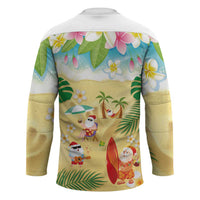 Hawaiian Mele Kalikimaka Hockey Jersey Tropical Plumeria and Lei Funny Santa Beach - Polynesian Pride