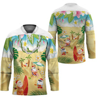 Hawaiian Mele Kalikimaka Hockey Jersey Tropical Plumeria and Lei Funny Santa Beach - Polynesian Pride