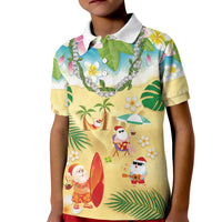 Hawaiian Mele Kalikimaka Kid Polo Shirt Tropical Plumeria and Lei Funny Santa Beach - Polynesian Pride