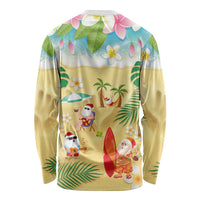 Hawaiian Mele Kalikimaka Long Sleeve Shirt Tropical Plumeria and Lei Funny Santa Beach - Polynesian Pride