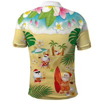 Hawaiian Mele Kalikimaka Polo Shirt Tropical Plumeria and Lei Funny Santa Beach - Polynesian Pride
