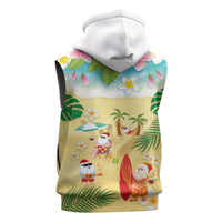 Hawaiian Mele Kalikimaka Sleeveless Hoodie Tropical Plumeria and Lei Funny Santa Beach - Polynesian Pride