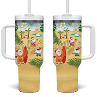 Hawaiian Mele Kalikimaka Tumbler With Handle Tropical Plumeria and Lei Funny Santa Beach - Polynesian Pride