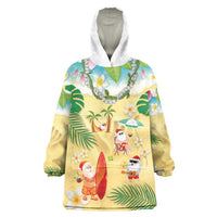 Hawaiian Mele Kalikimaka Wearable Blanket Hoodie Tropical Plumeria and Lei Funny Santa Beach - Polynesian Pride