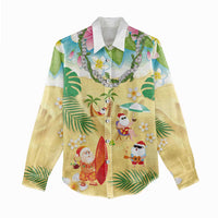 Hawaiian Mele Kalikimaka Women Casual Shirt Tropical Plumeria and Lei Funny Santa Beach - Polynesian Pride