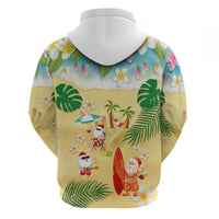 Hawaiian Mele Kalikimaka Zip Hoodie Tropical Plumeria and Lei Funny Santa Beach - Polynesian Pride