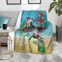 Hawaiian Mele Kalikimaka Blanket Tropical Xmas Turtles Red Poinsettia Watercolor - Polynesian Pride