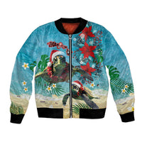 Hawaiian Mele Kalikimaka Bomber Jacket Tropical Xmas Turtles Red Poinsettia Watercolor - Polynesian Pride