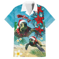 Hawaiian Mele Kalikimaka Family Matching Off Shoulder Maxi Dress and Hawaiian Shirt Tropical Xmas Turtles Red Poinsettia Watercolor LT03 Dad's Shirt - Short Sleeve Multicolor - Polynesian Pride