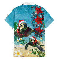 Hawaiian Mele Kalikimaka Family Matching Off Shoulder Short Dress and Hawaiian Shirt Tropical Xmas Turtles Red Poinsettia Watercolor LT03 - Polynesian Pride